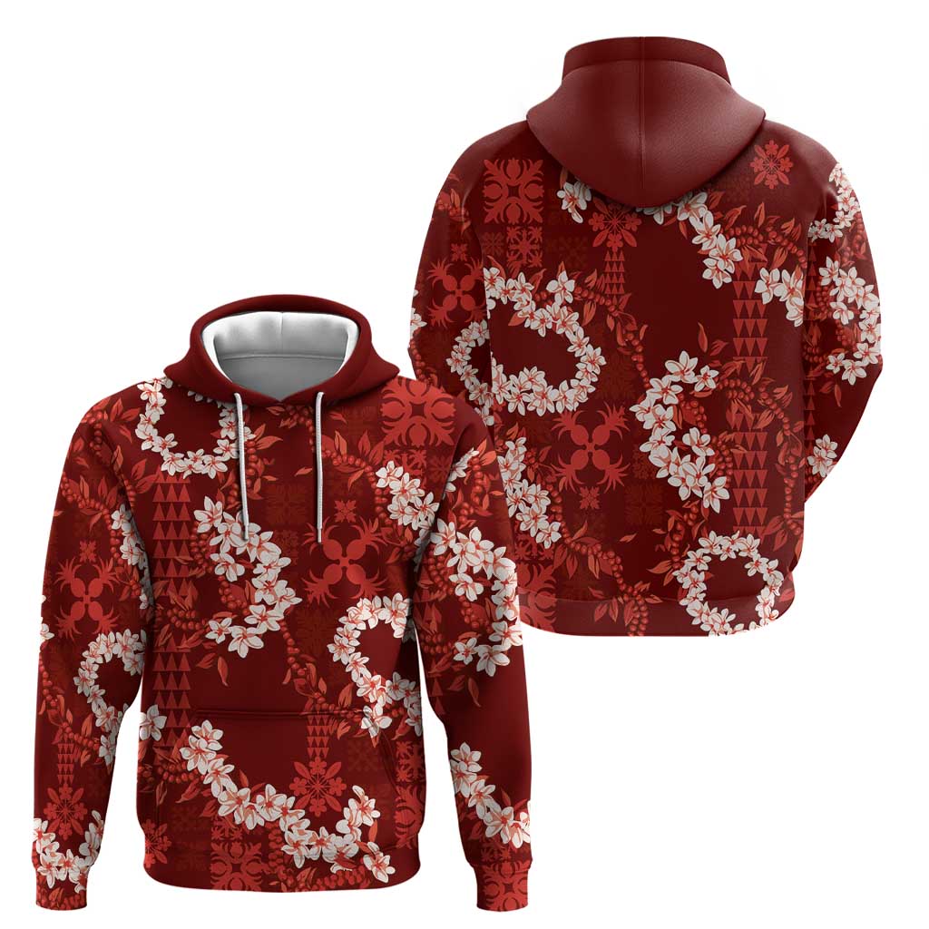 Mokihana Maile and Ilima Leis Zip Hoodie Ulaʻula Hawaiian Tapa Quilt Pattern - Polynesian Pride