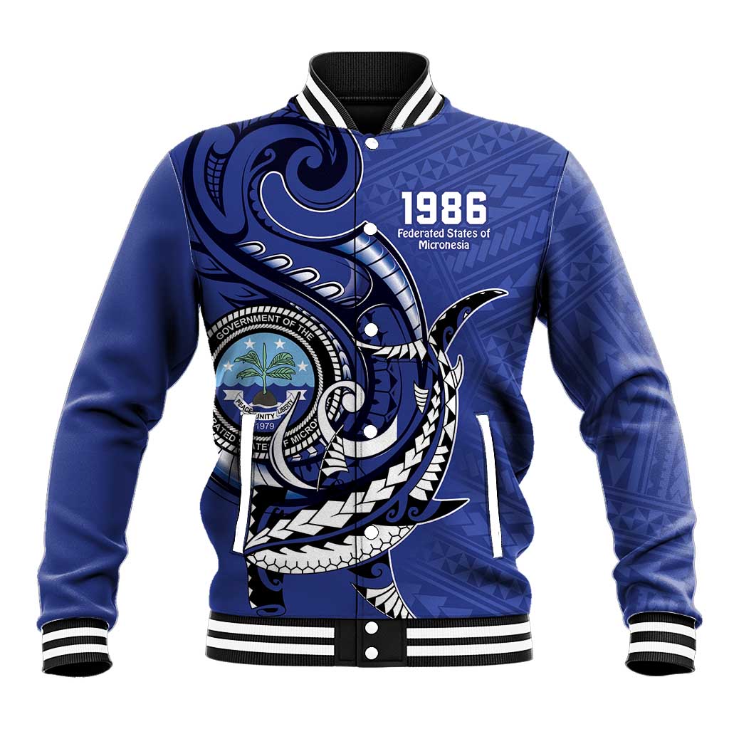 Personalized FSM 1986 Independence Day Baseball Jacket Polynesian Shark Tattoo Style