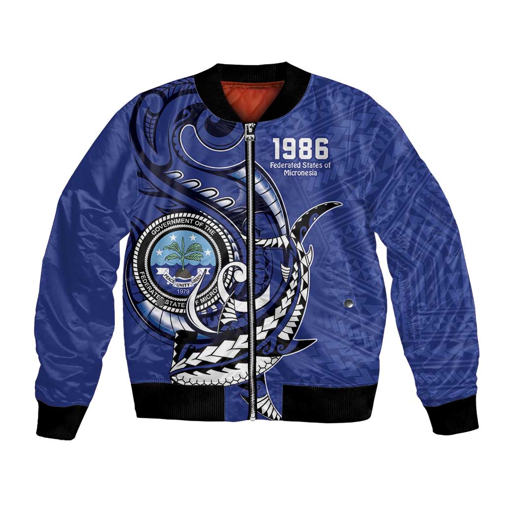 Personalized FSM 1986 Independence Day Bomber Jacket Polynesian Shark Tattoo Style