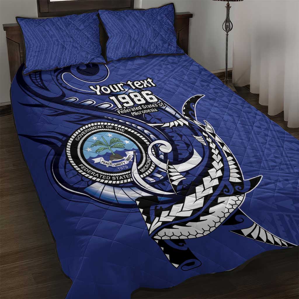 Personalized FSM 1986 Independence Day Quilt Bed Set Polynesian Shark Tattoo Style