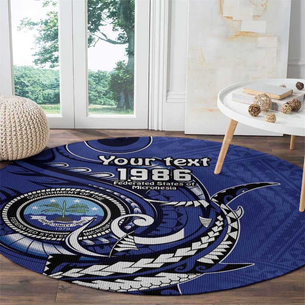 Personalized FSM 1986 Independence Day Round Carpet Polynesian Shark Tattoo Style