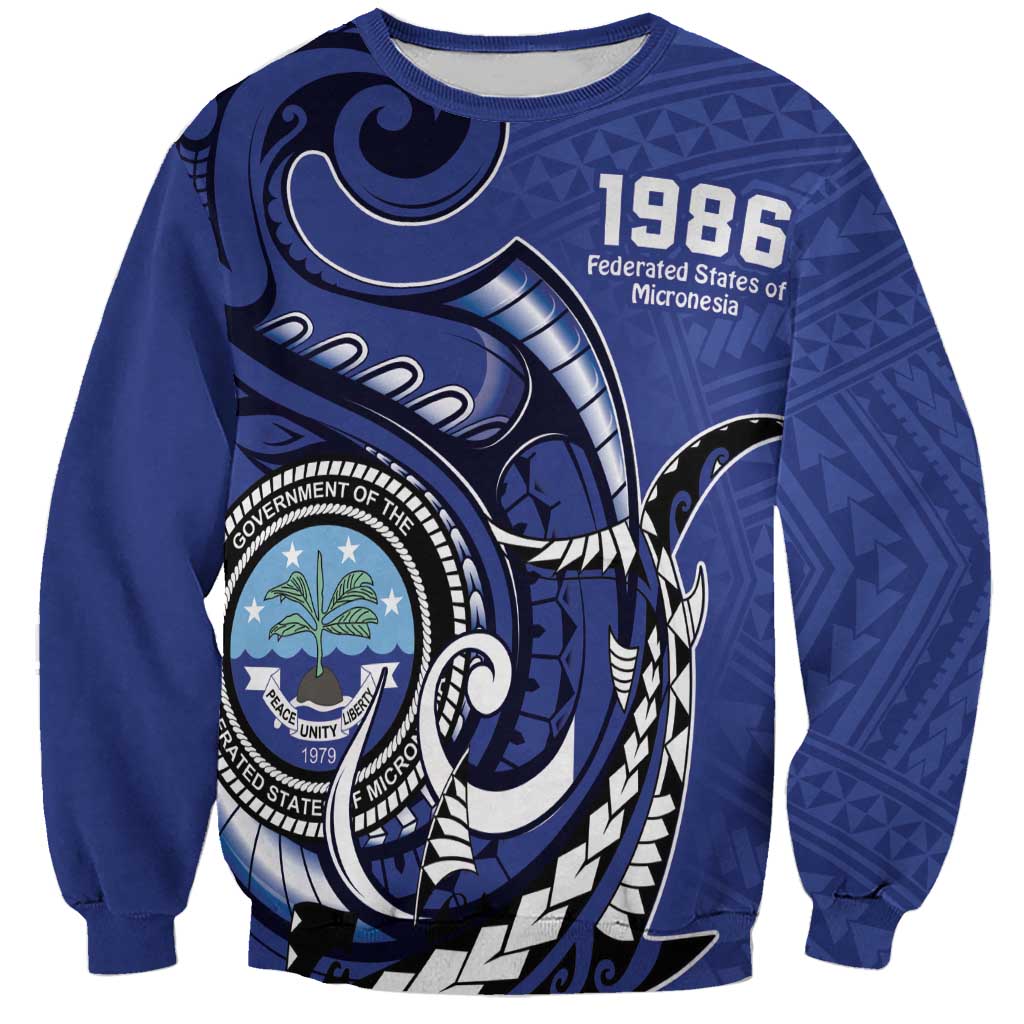 Personalized FSM 1986 Independence Day Sweatshirt Polynesian Shark Tattoo Style