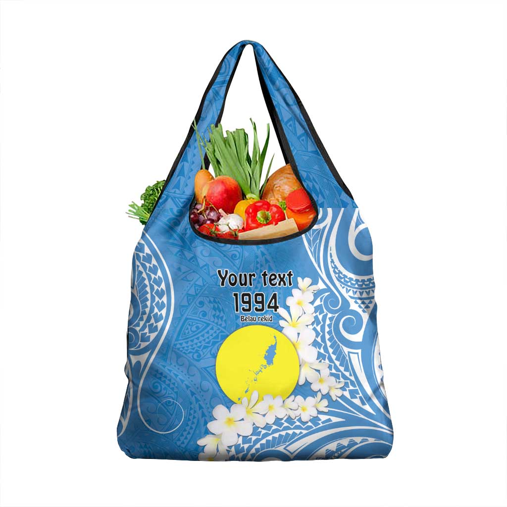 Personalized Palau 1994 Belau Rekid Grocery Bag Polynesian Plumeria Style