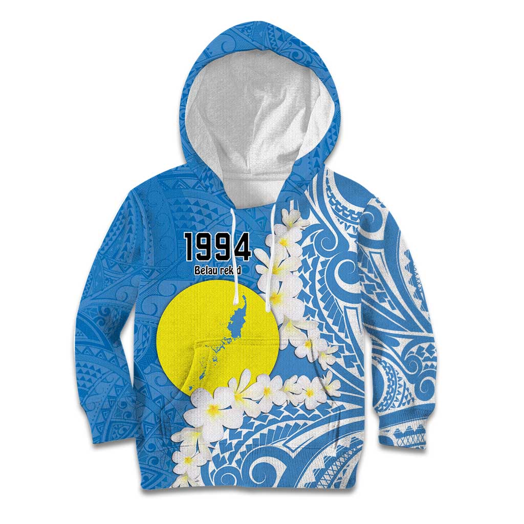 Personalized Palau 1994 Belau Rekid Kid Hoodie Polynesian Plumeria Style