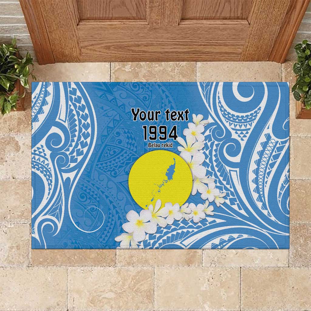 Personalized Palau 1994 Belau Rekid Rubber Doormat Polynesian Plumeria Style