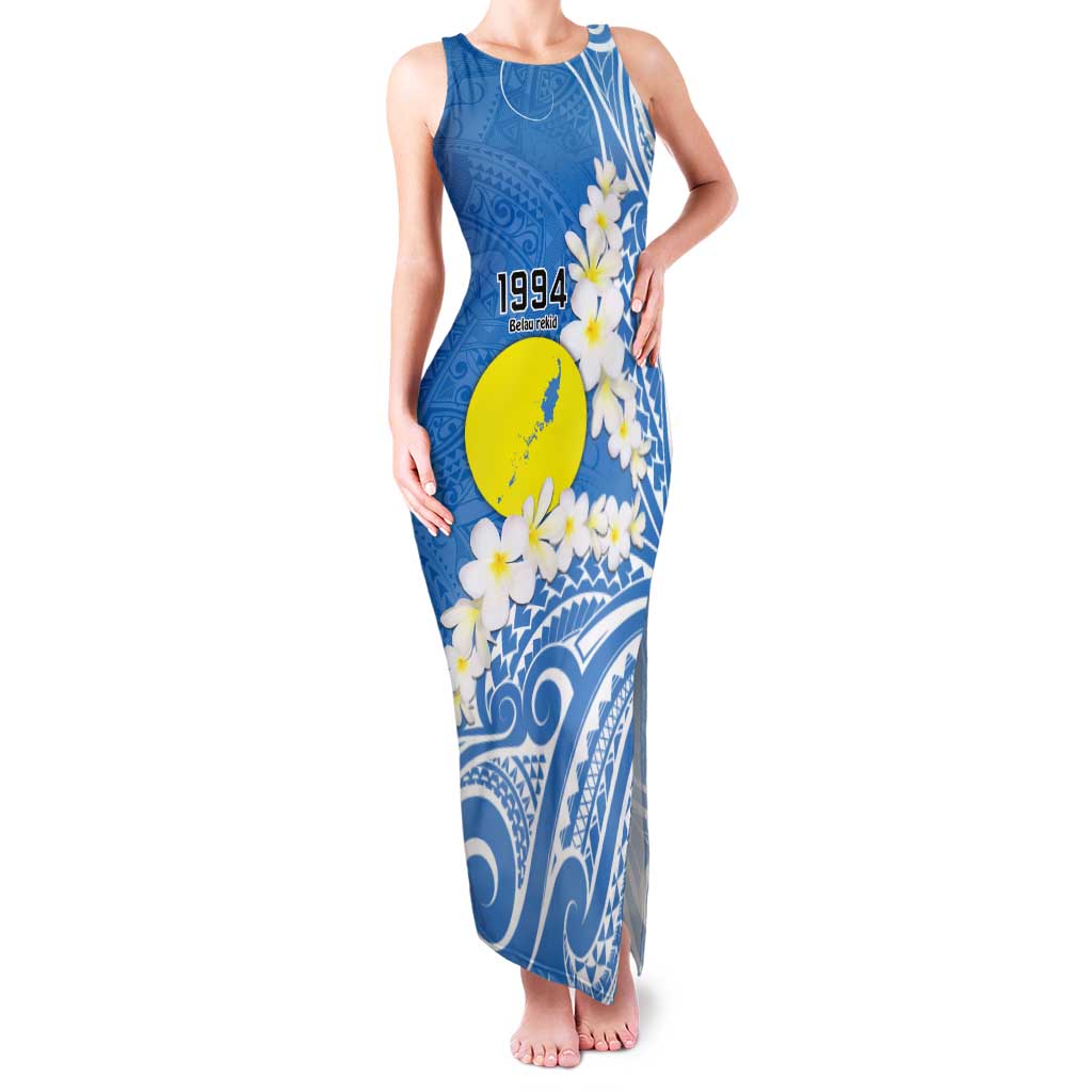 Personalized Palau 1994 Belau Rekid Tank Maxi Dress Polynesian Plumeria Style