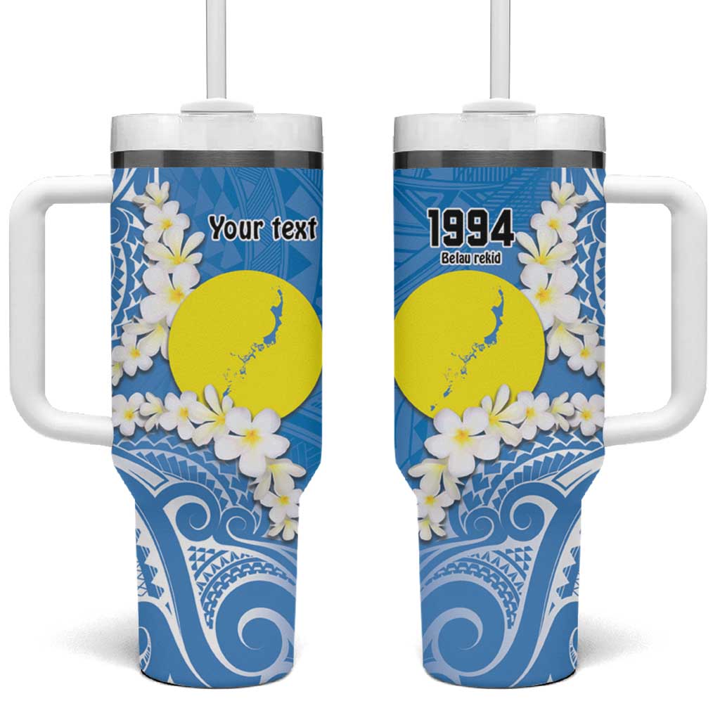 Personalized Palau 1994 Belau Rekid Tumbler With Handle Polynesian Plumeria Style