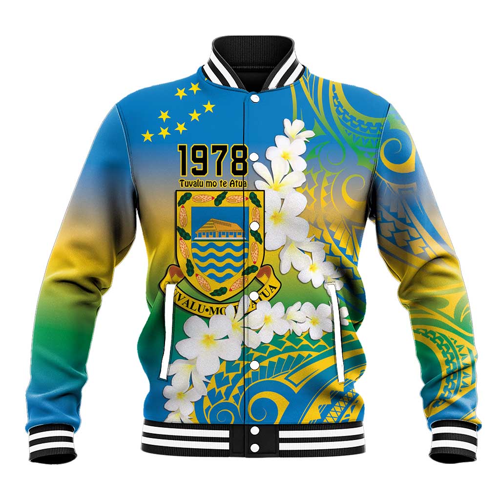 Personalised Tuvalu 1978 Independence Day Baseball Jacket Polynesian Plumeria Style LT9 Unisex Gradient - Polynesian Pride