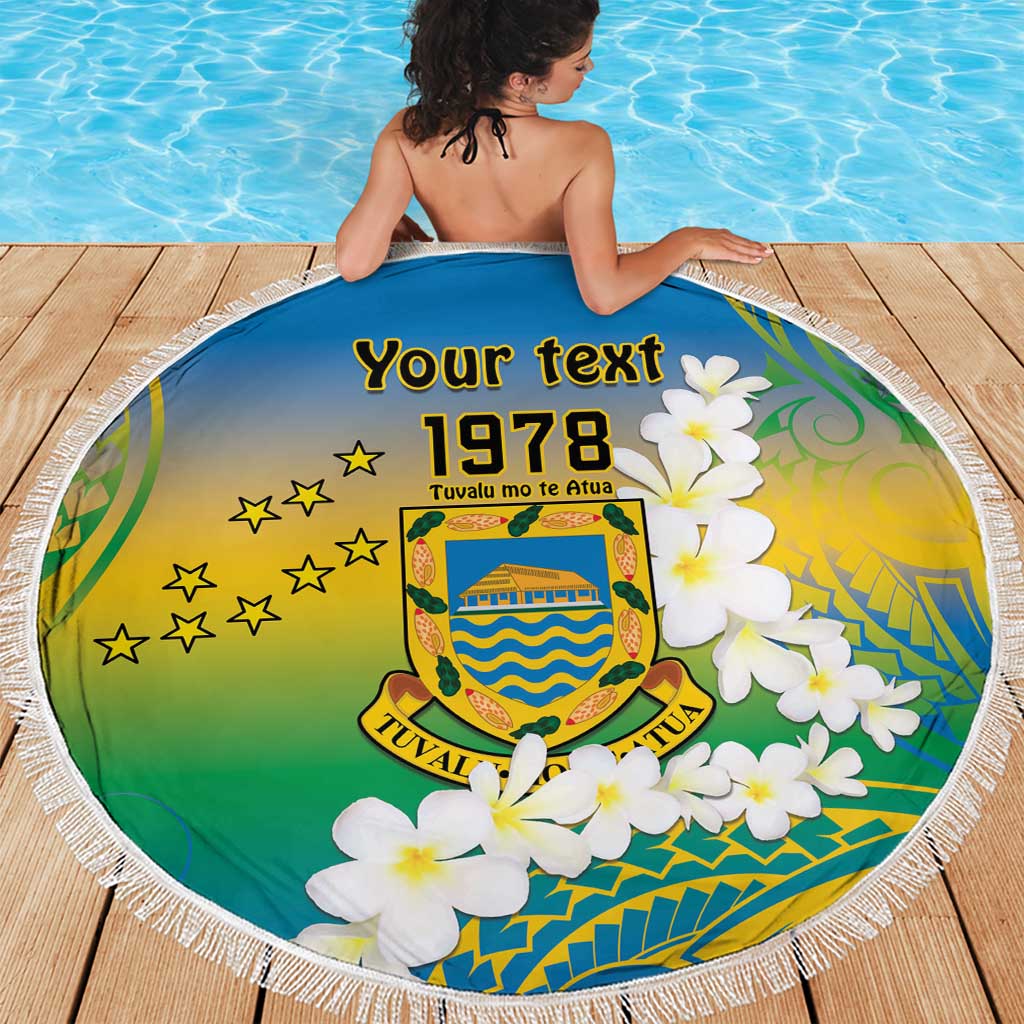 Personalised Tuvalu 1978 Independence Day Beach Blanket Polynesian Plumeria Style LT9 - Polynesian Pride