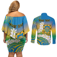 Personalised Tuvalu 1978 Independence Day Couples Matching Off Shoulder Short Dress and Long Sleeve Button Shirt Polynesian Plumeria Style LT9 - Polynesian Pride