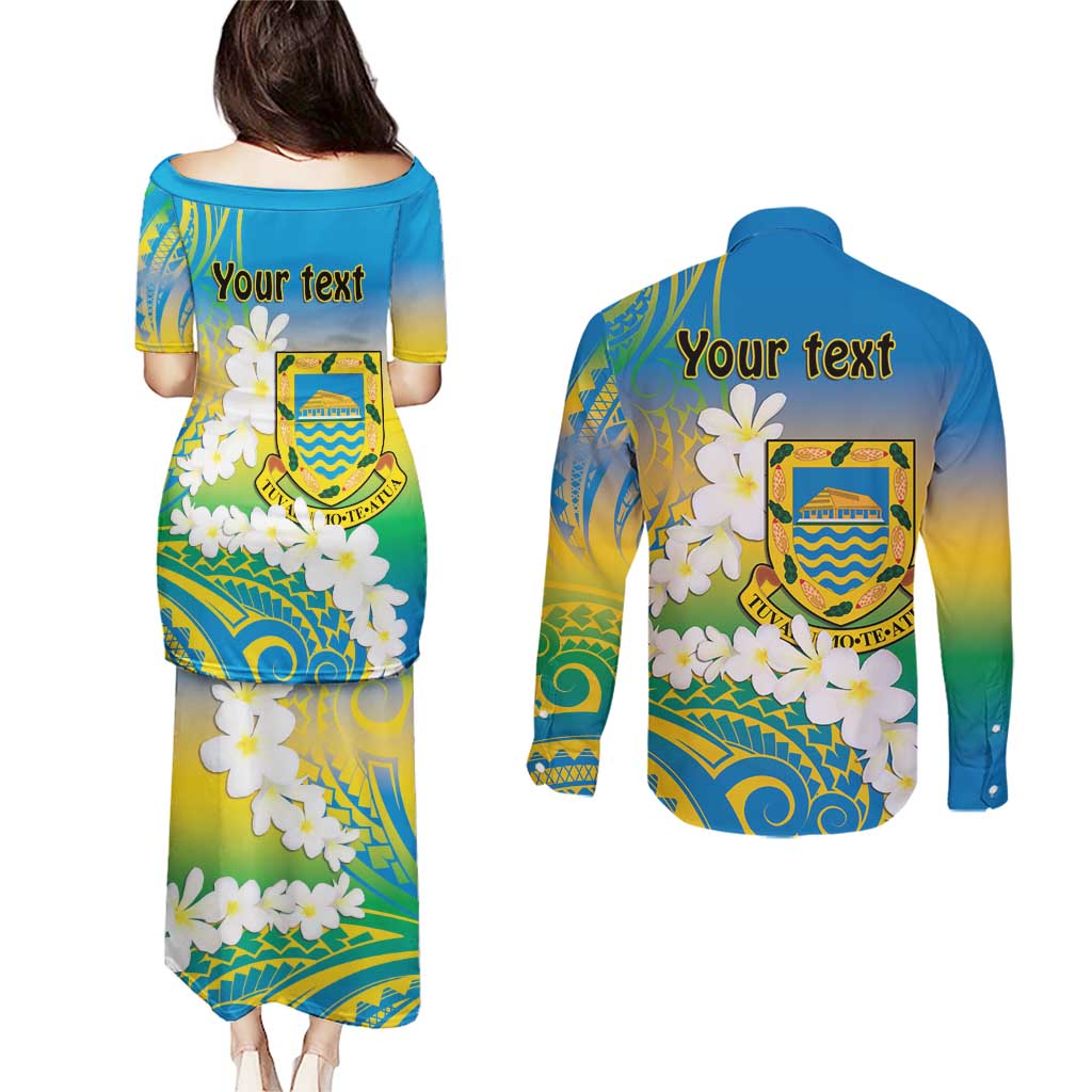Personalised Tuvalu 1978 Independence Day Couples Matching Puletasi and Long Sleeve Button Shirt Polynesian Plumeria Style LT9 - Polynesian Pride