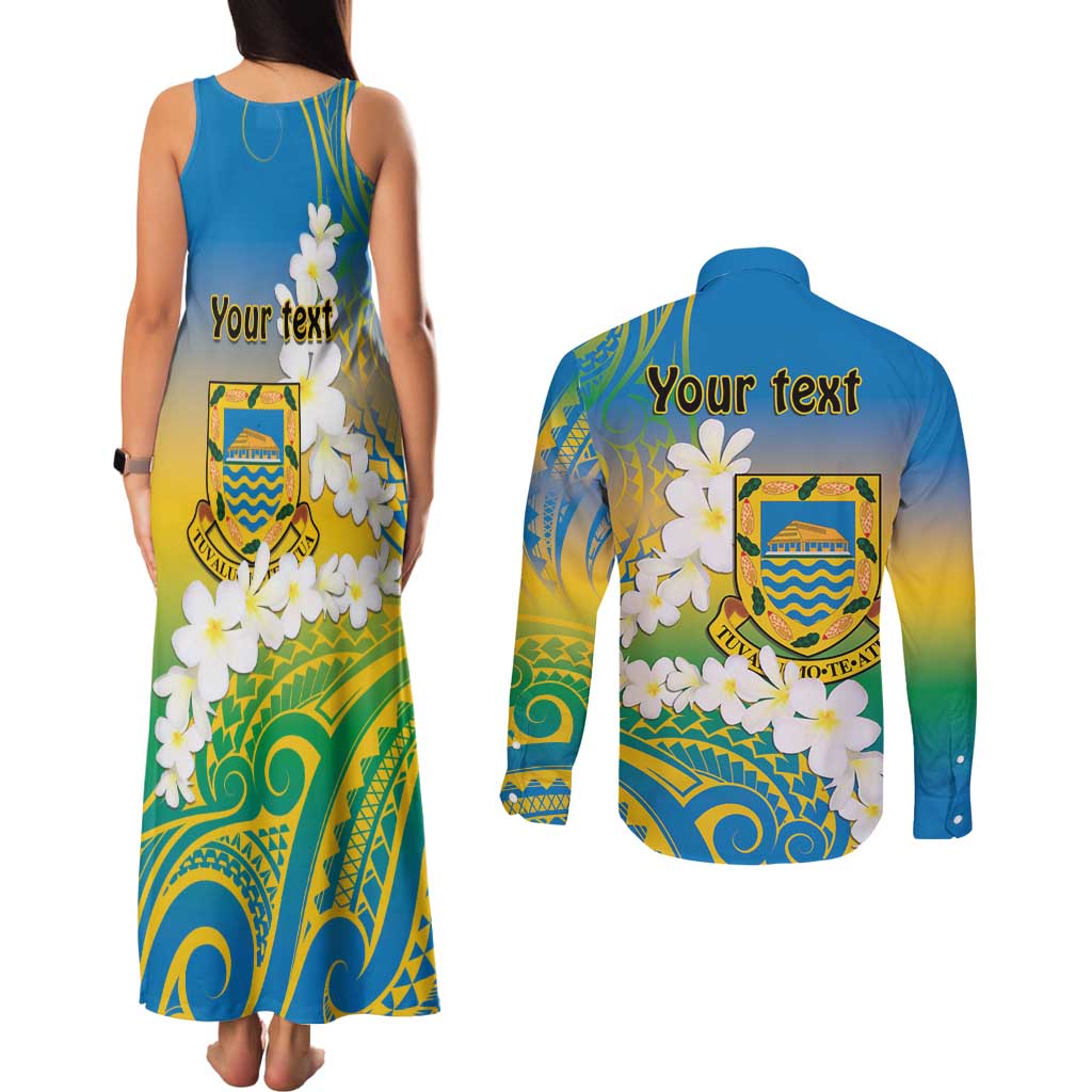 Personalised Tuvalu 1978 Independence Day Couples Matching Tank Maxi Dress and Long Sleeve Button Shirt Polynesian Plumeria Style LT9 - Polynesian Pride