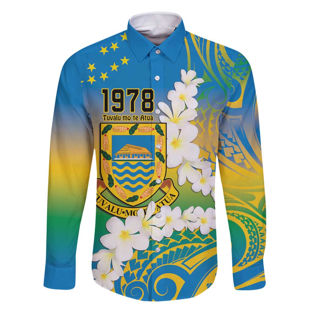 Personalised Tuvalu 1978 Independence Day Family Matching Long Sleeve Bodycon Dress and Hawaiian Shirt Polynesian Plumeria Style