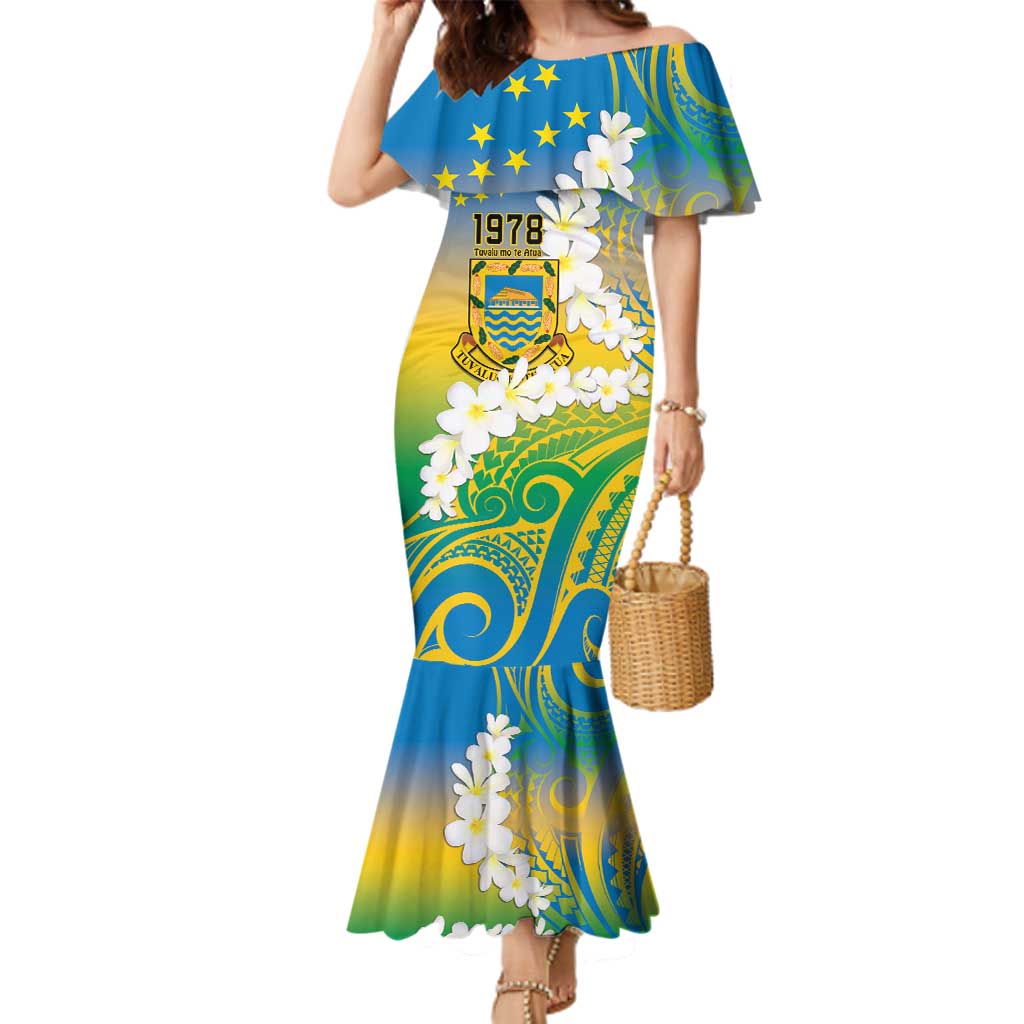 Personalised Tuvalu 1978 Independence Day Family Matching Mermaid Dress and Hawaiian Shirt Polynesian Plumeria Style