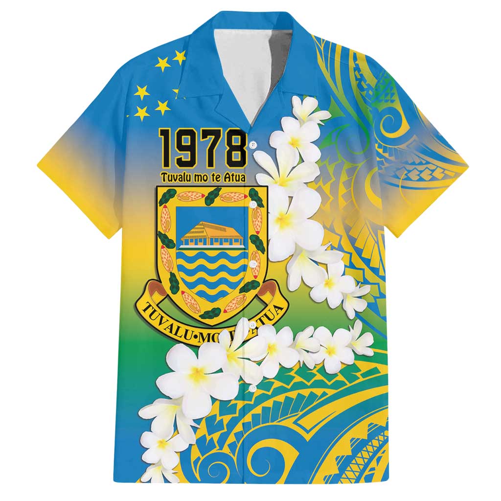Personalised Tuvalu 1978 Independence Day Family Matching Off Shoulder Maxi Dress and Hawaiian Shirt Polynesian Plumeria Style