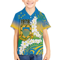 Personalised Tuvalu 1978 Independence Day Family Matching Short Sleeve Bodycon Dress and Hawaiian Shirt Polynesian Plumeria Style