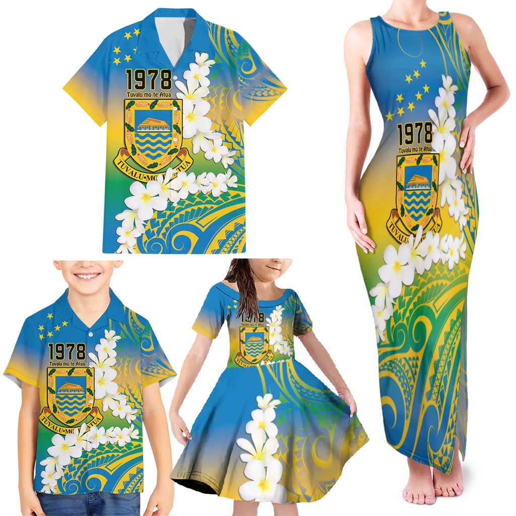 Personalised Tuvalu 1978 Independence Day Family Matching Tank Maxi Dress and Hawaiian Shirt Polynesian Plumeria Style LT9 - Polynesian Pride