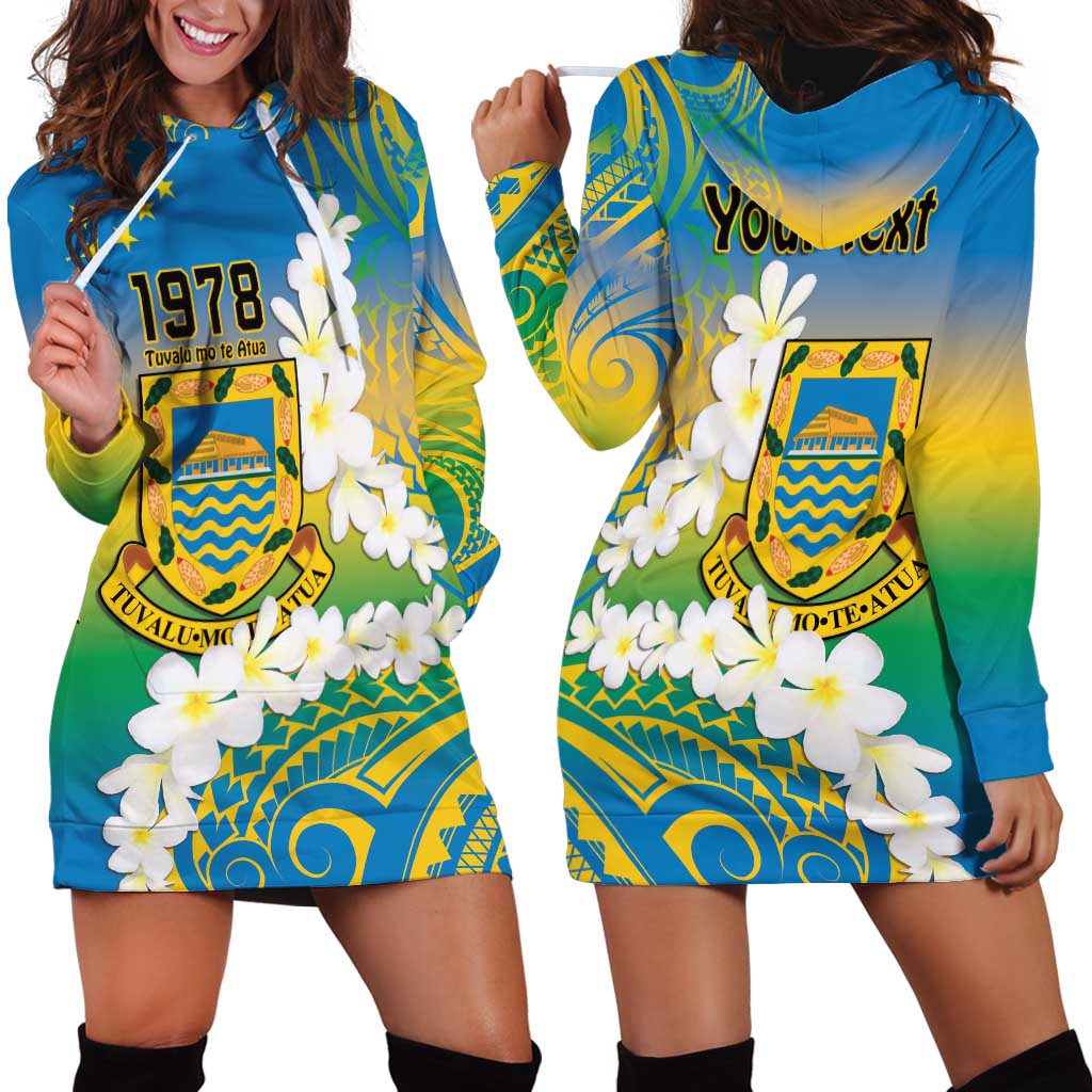 Personalised Tuvalu 1978 Independence Day Hoodie Dress Polynesian Plumeria Style LT9 - Polynesian Pride
