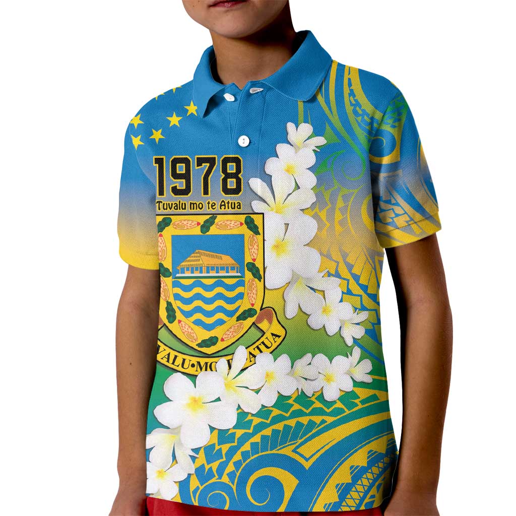 Personalised Tuvalu 1978 Independence Day Kid Polo Shirt Polynesian Plumeria Style