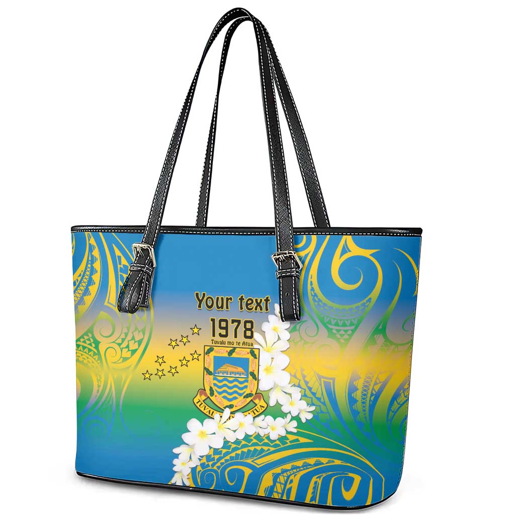 Personalised Tuvalu 1978 Independence Day Leather Tote Bag Polynesian Plumeria Style LT9 - Polynesian Pride