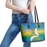 Personalised Tuvalu 1978 Independence Day Leather Tote Bag Polynesian Plumeria Style LT9 - Polynesian Pride