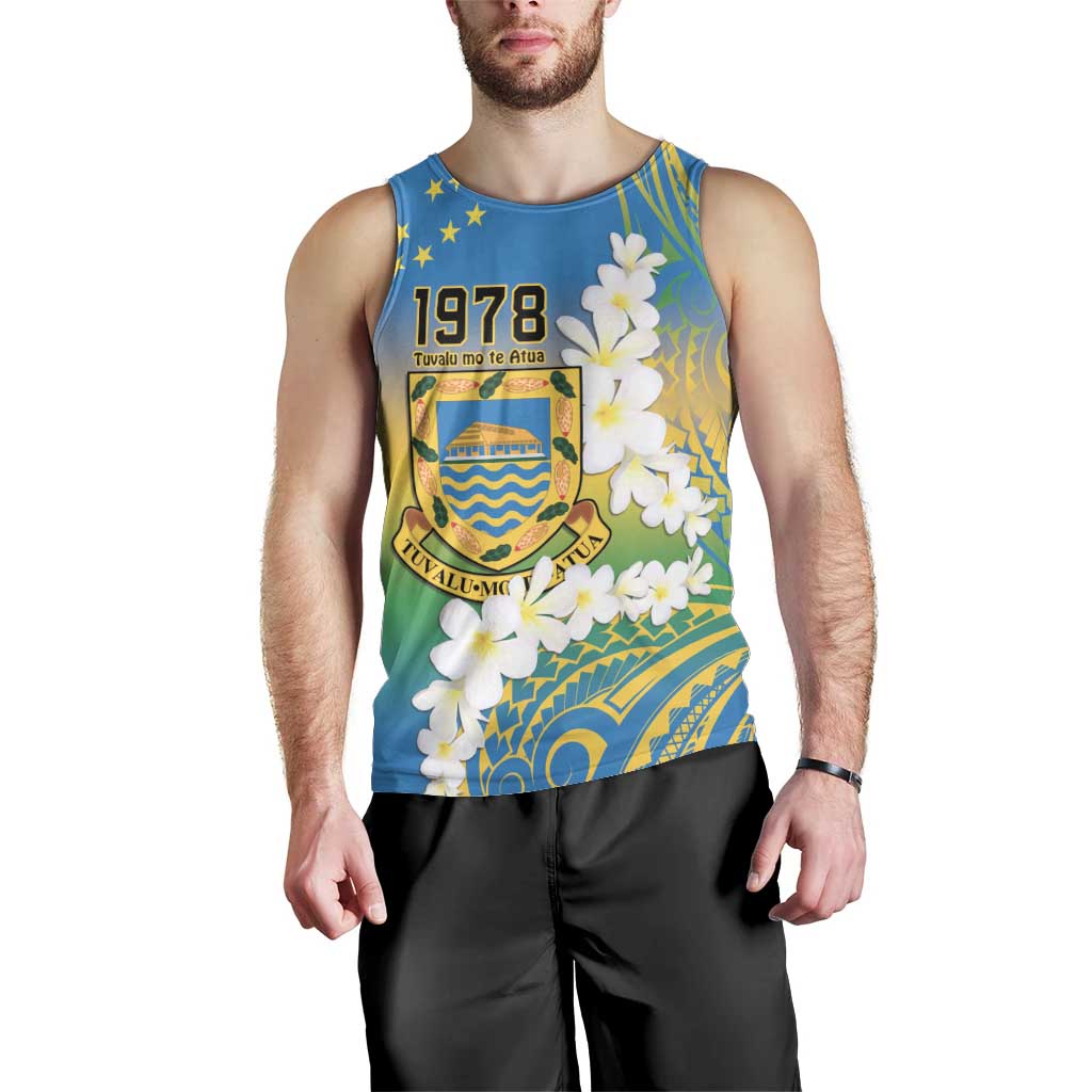 Personalised Tuvalu 1978 Independence Day Men Tank Top Polynesian Plumeria Style LT9 - Polynesian Pride