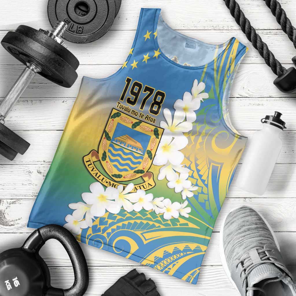 Personalised Tuvalu 1978 Independence Day Men Tank Top Polynesian Plumeria Style LT9 - Polynesian Pride