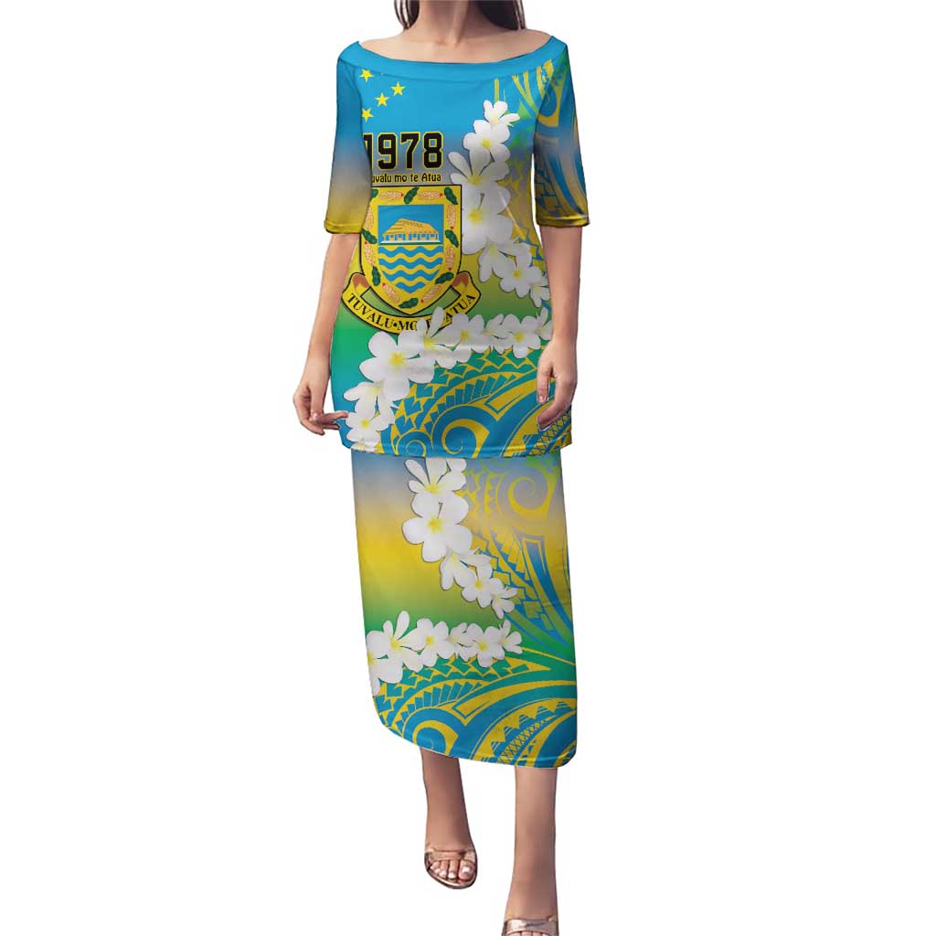 Personalised Tuvalu 1978 Independence Day Puletasi Polynesian Plumeria Style LT9 Long Dress Gradient - Polynesian Pride
