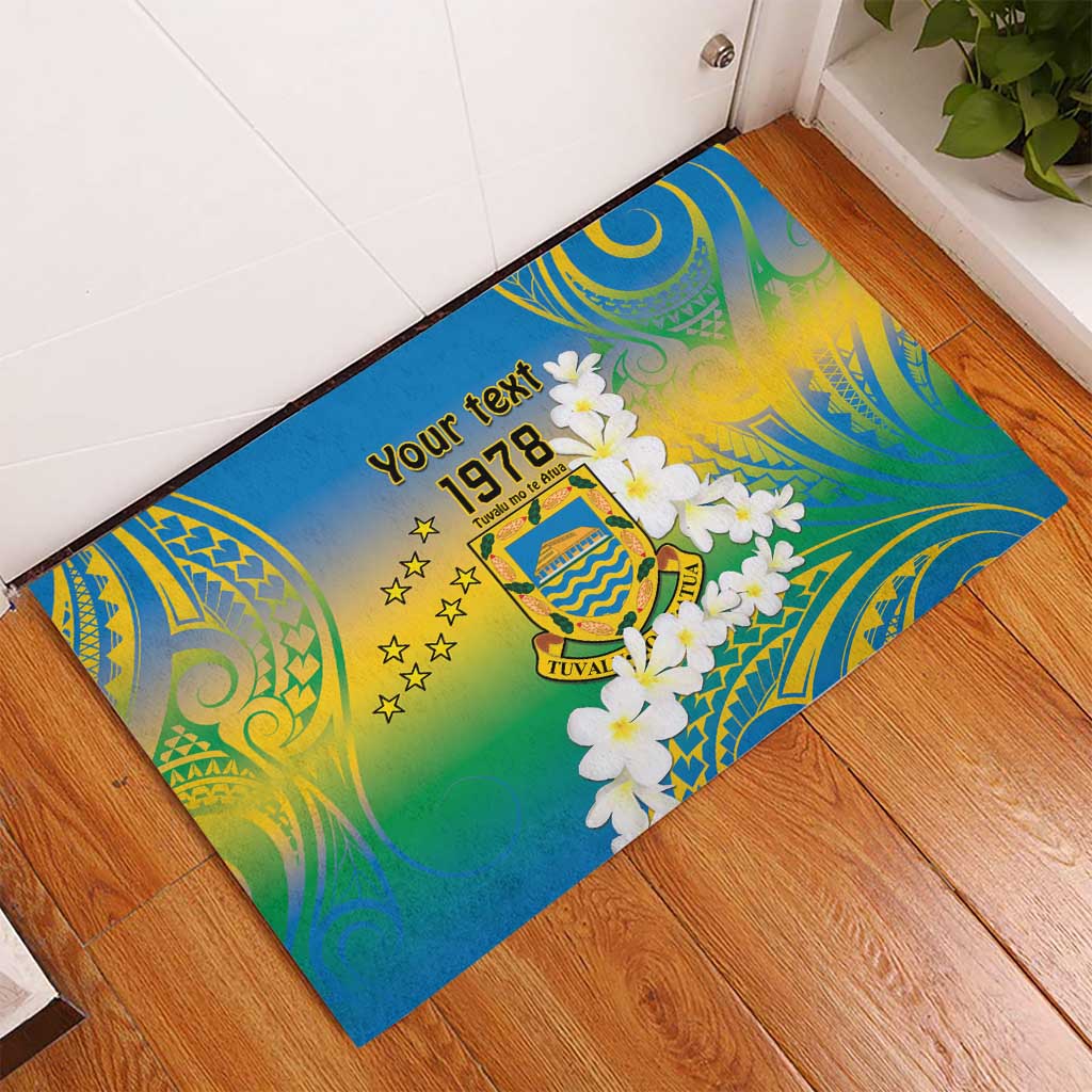 Personalised Tuvalu 1978 Independence Day Rubber Doormat Polynesian Plumeria Style LT9 - Polynesian Pride