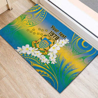 Personalised Tuvalu 1978 Independence Day Rubber Doormat Polynesian Plumeria Style LT9 - Polynesian Pride