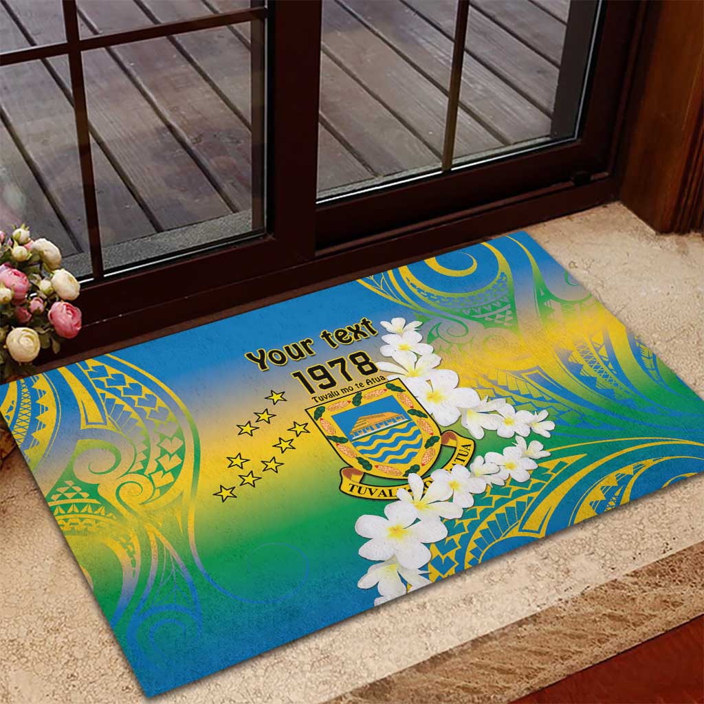 Personalised Tuvalu 1978 Independence Day Rubber Doormat Polynesian Plumeria Style LT9 - Polynesian Pride