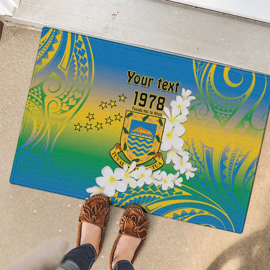Personalised Tuvalu 1978 Independence Day Rubber Doormat Polynesian Plumeria Style LT9 - Polynesian Pride