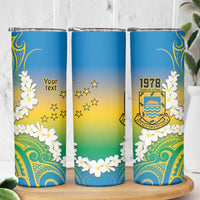 Personalised Tuvalu 1978 Independence Day Skinny Tumbler Polynesian Plumeria Style