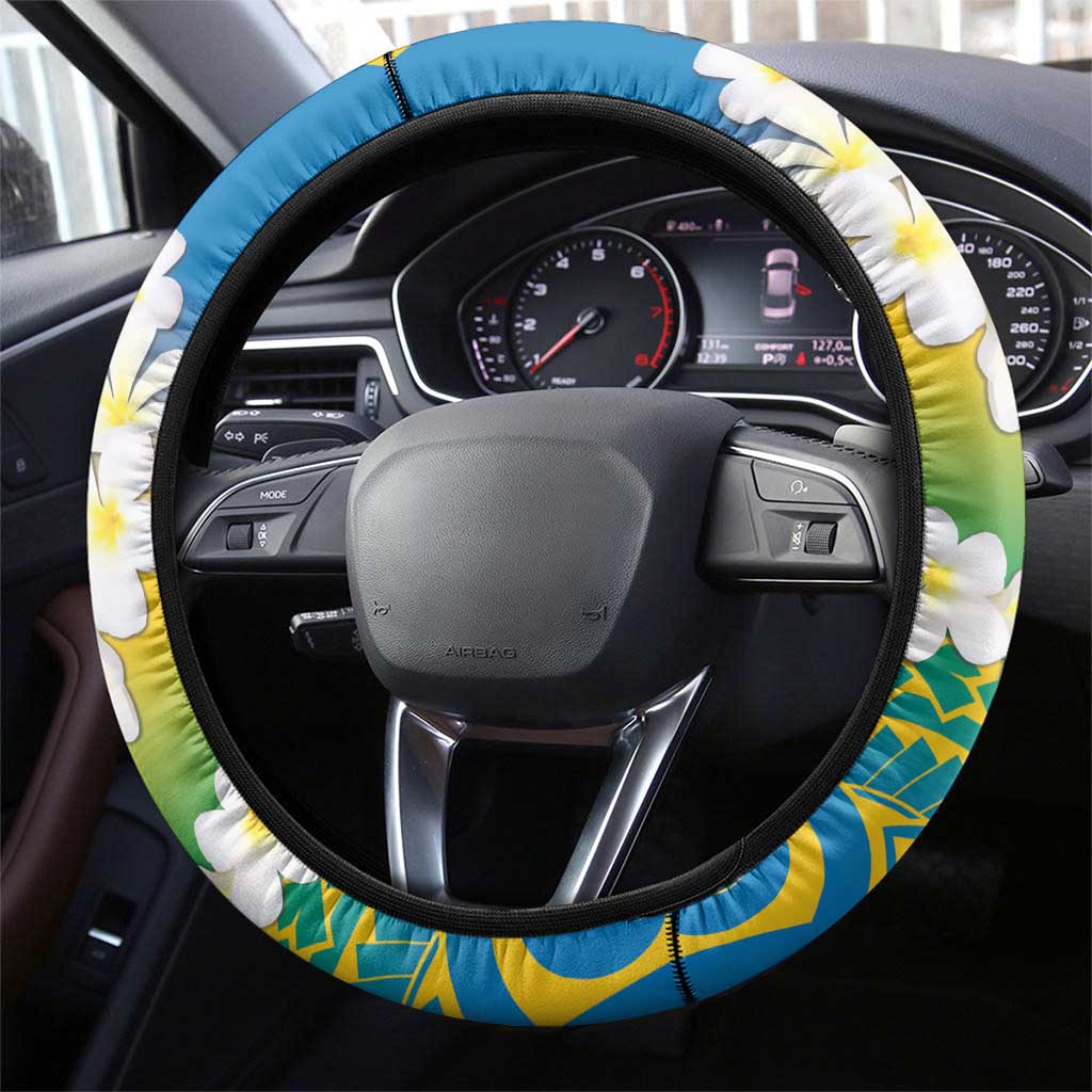 Tuvalu 1978 Independence Day Steering Wheel Cover Polynesian Plumeria Style LT9 - Polynesian Pride