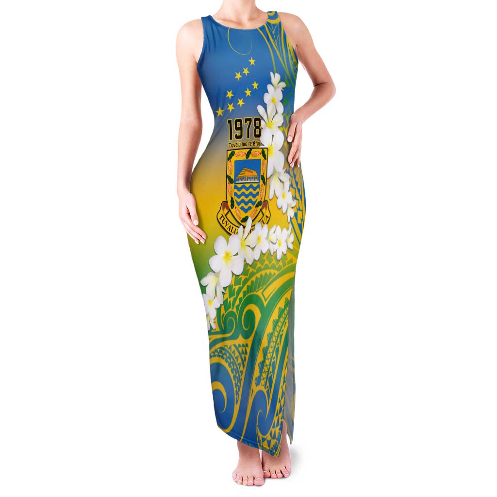 Personalised Tuvalu 1978 Independence Day Tank Maxi Dress Polynesian Plumeria Style