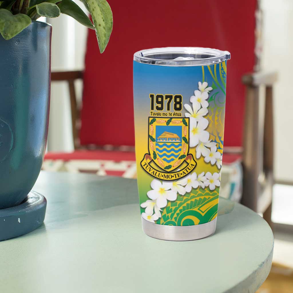 Personalised Tuvalu 1978 Independence Day Tumbler Cup Polynesian Plumeria Style LT9 - Polynesian Pride