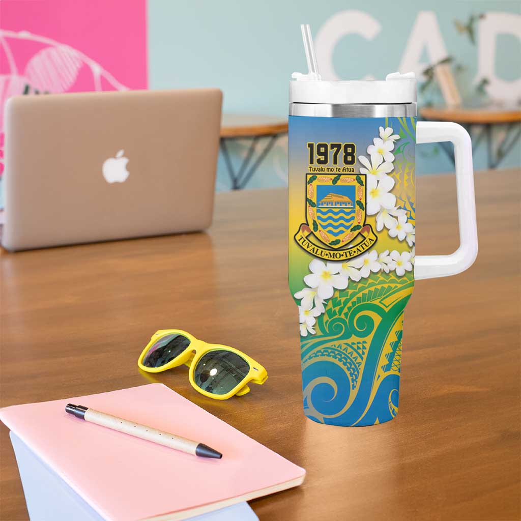 Personalised Tuvalu 1978 Independence Day Tumbler With Handle Polynesian Plumeria Style LT9 - Polynesian Pride