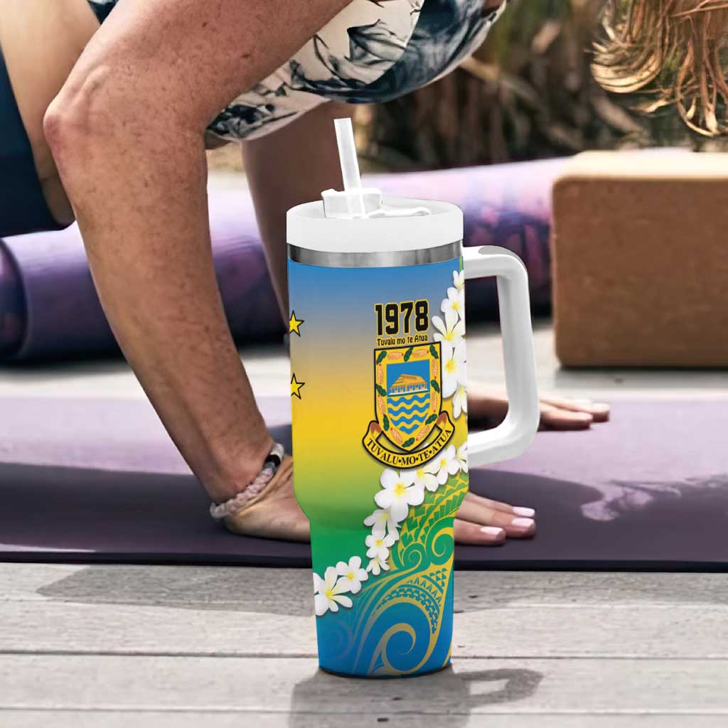 Personalised Tuvalu 1978 Independence Day Tumbler With Handle Polynesian Plumeria Style LT9 - Polynesian Pride