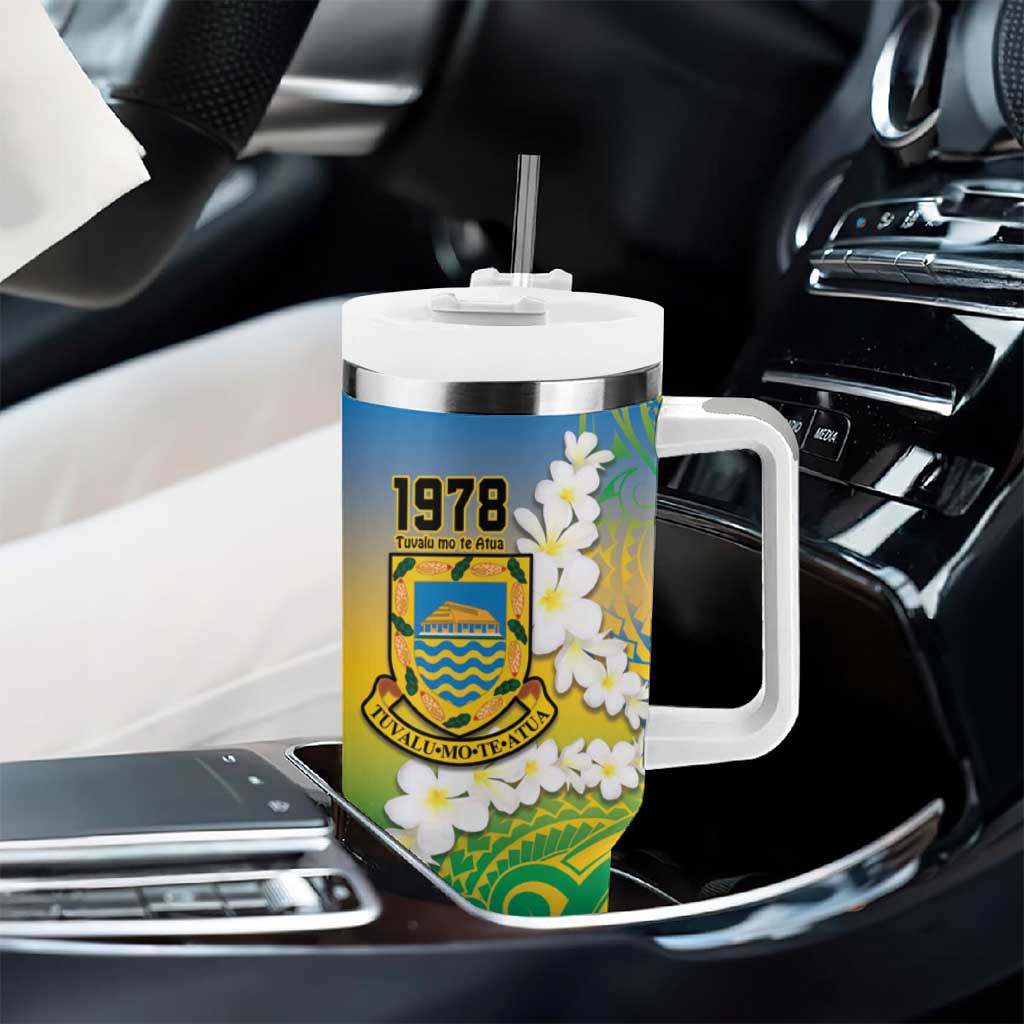 Personalised Tuvalu 1978 Independence Day Tumbler With Handle Polynesian Plumeria Style LT9 - Polynesian Pride