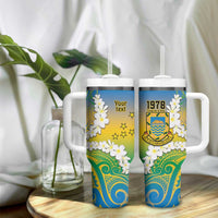 Personalised Tuvalu 1978 Independence Day Tumbler With Handle Polynesian Plumeria Style LT9 - Polynesian Pride