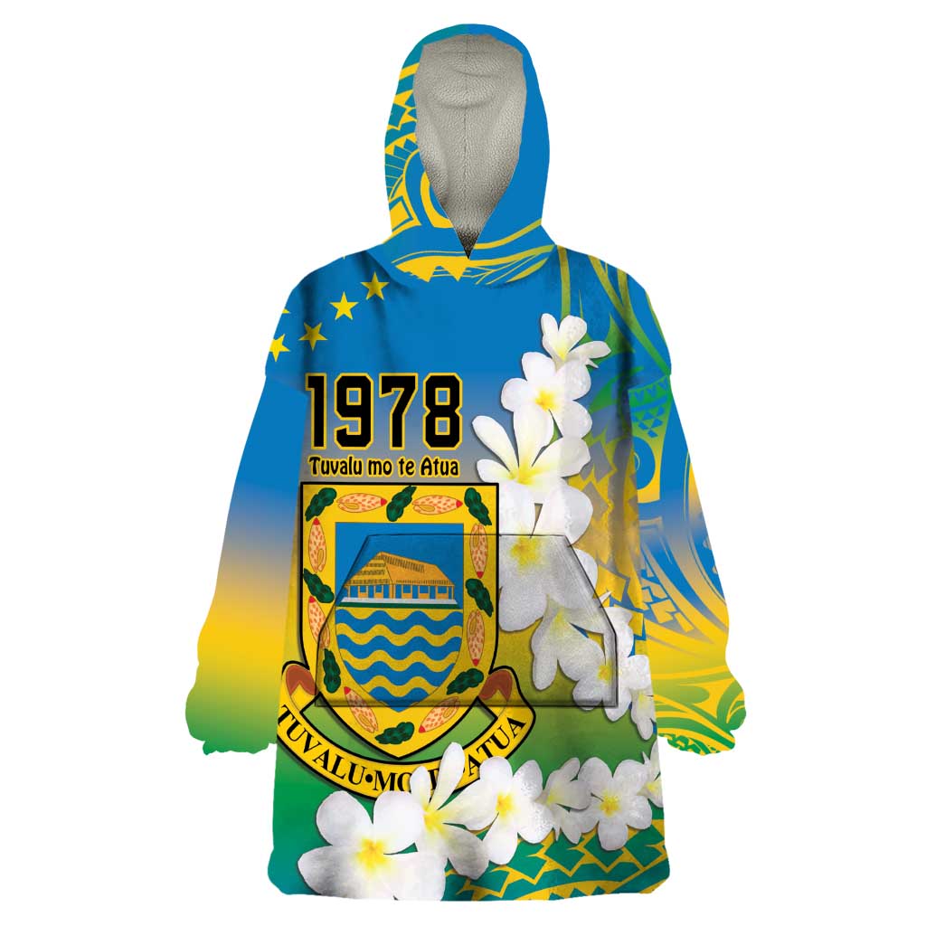 Personalised Tuvalu 1978 Independence Day Wearable Blanket Hoodie Polynesian Plumeria Style