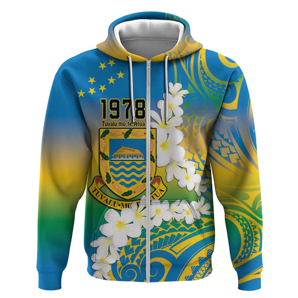 Personalised Tuvalu 1978 Independence Day Zip Hoodie Polynesian Plumeria Style