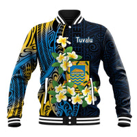 Personalised Tuvalu Beautiful Plumeria Flower Baseball Jacket LT9 Unisex Black - Polynesian Pride