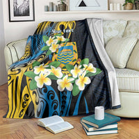 Personalised Tuvalu Beautiful Plumeria Flower Blanket LT9 Black - Polynesian Pride