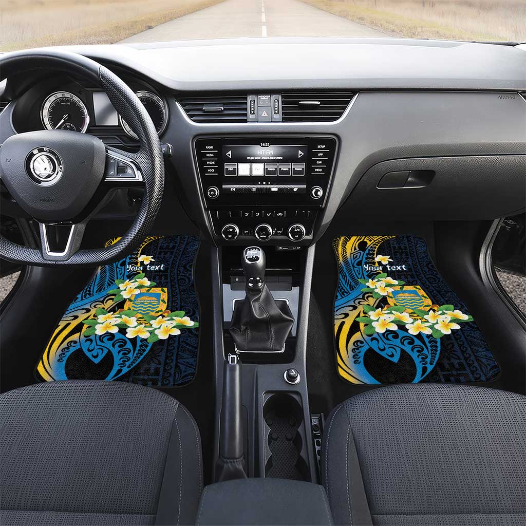 Personalised Tuvalu Beautiful Plumeria Flower Car Mats LT9 Set 2pcs - Front Black - Polynesian Pride
