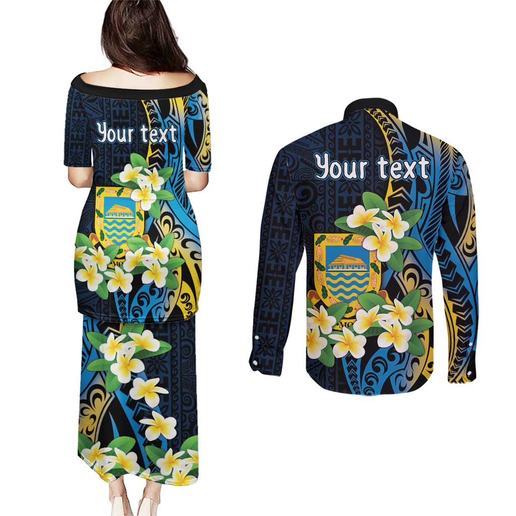 Personalised Tuvalu Beautiful Plumeria Flower Couples Matching Puletasi and Long Sleeve Button Shirt LT9 - Polynesian Pride
