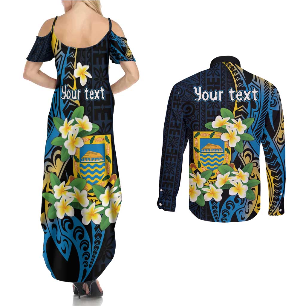 Personalised Tuvalu Beautiful Plumeria Flower Couples Matching Summer Maxi Dress and Long Sleeve Button Shirt LT9 - Polynesian Pride