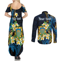 Personalised Tuvalu Beautiful Plumeria Flower Couples Matching Summer Maxi Dress and Long Sleeve Button Shirt LT9 - Polynesian Pride