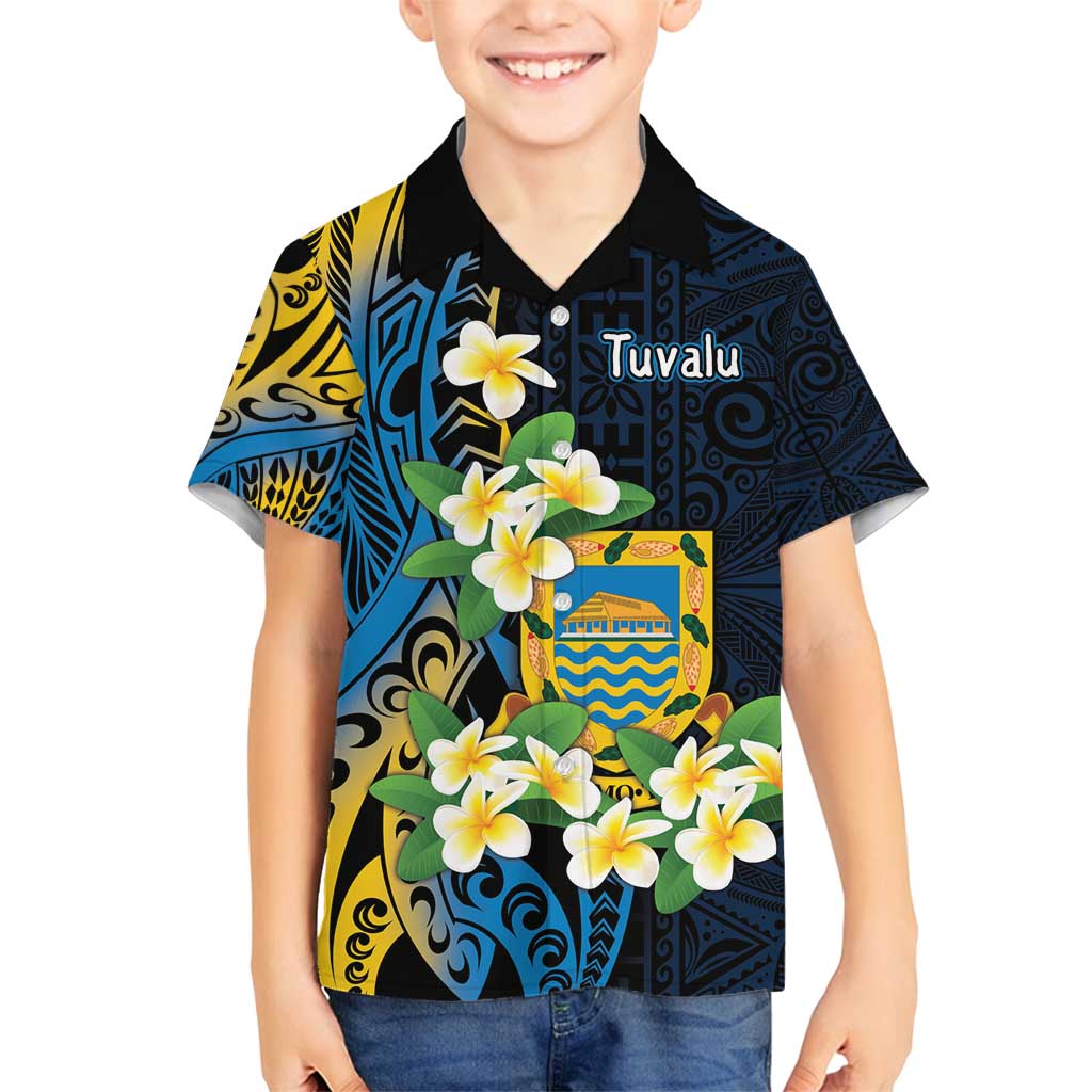 Personalised Tuvalu Beautiful Plumeria Flower Family Matching Long Sleeve Bodycon Dress and Hawaiian Shirt LT9 Son's Shirt Black - Polynesian Pride