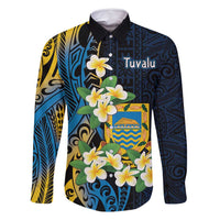 Personalised Tuvalu Beautiful Plumeria Flower Family Matching Mermaid Dress and Hawaiian Shirt LT9 Dad's Shirt - Long Sleeve Black - Polynesian Pride
